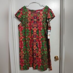 Madison Leigh Woman Floral Cap Sleeve Dress 24W Fuschia Multi Color